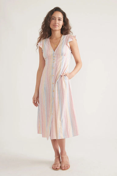 Marine Layer - Camila Midi Dress - Warm Rainbow Stripe - Front