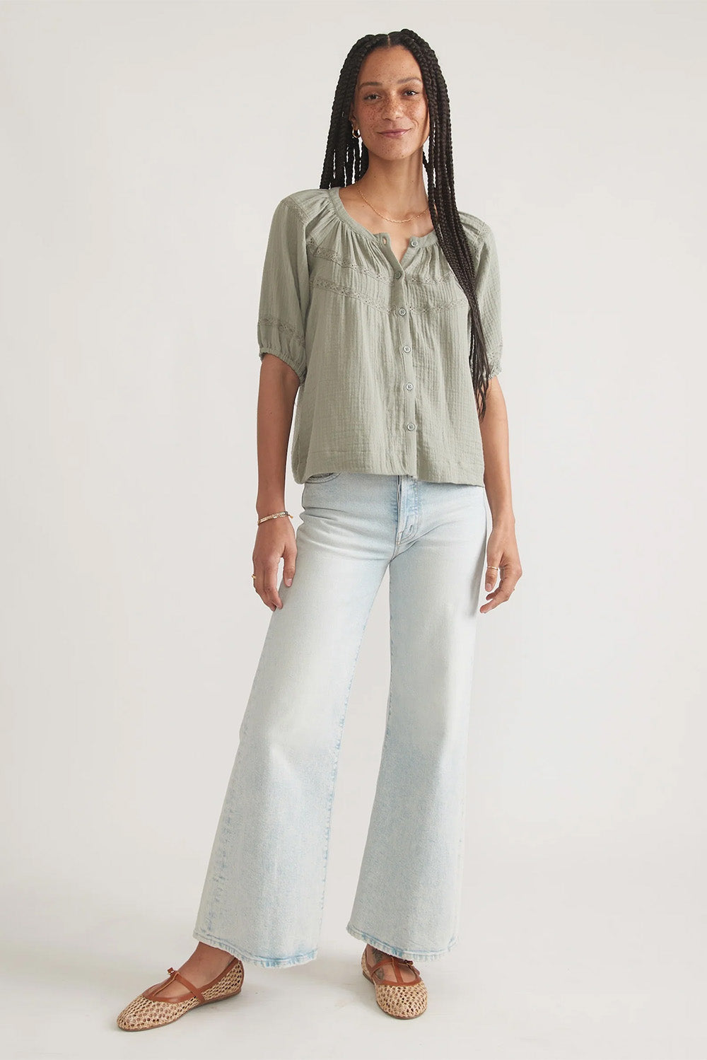 Marine Layer - Wren Puff Sleeve Top - Faded Olive