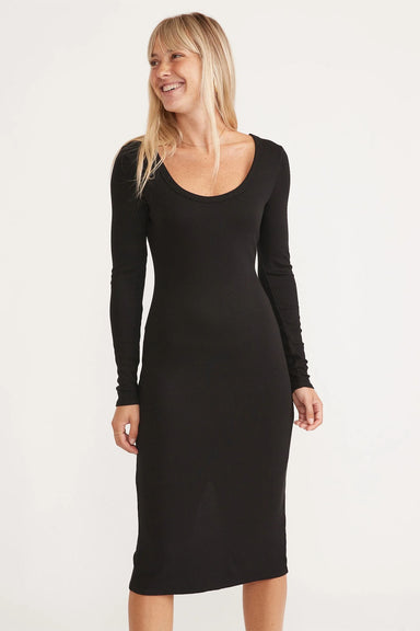 Marine Layer - Lexi Rib LS Midi Dress - Black - Front