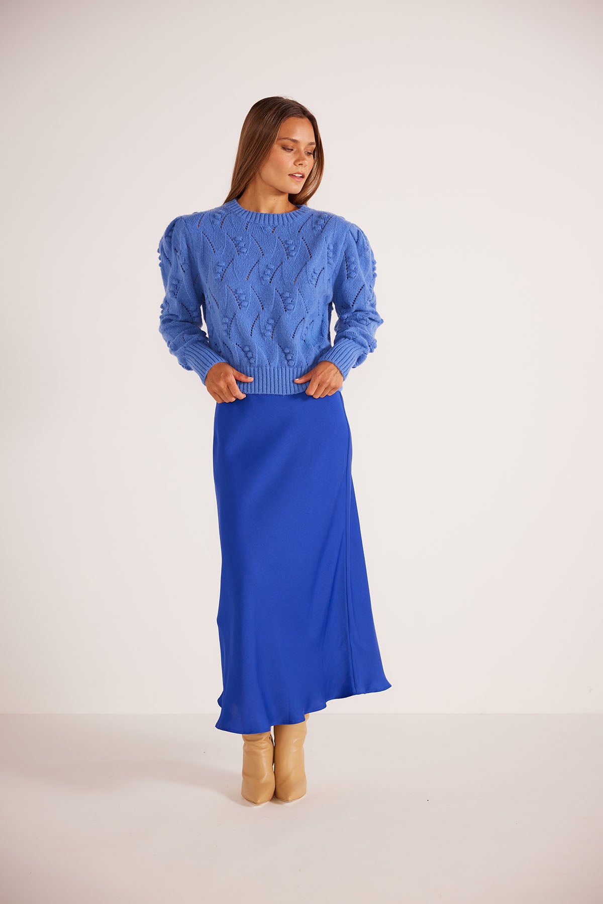 Mink Pink - Olivia Bias Skirt - Blue - Front