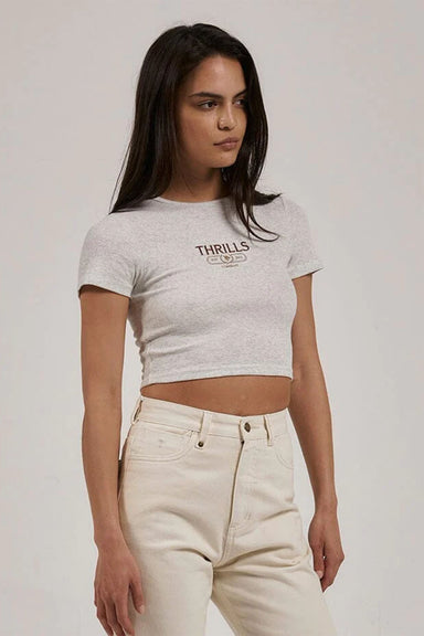 Thrills - Bad Habits Club Baby Tee - White Marle - Front