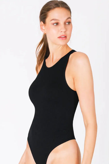 Niki Biki - Ribbed High Neck Bodysuit - Black - Side