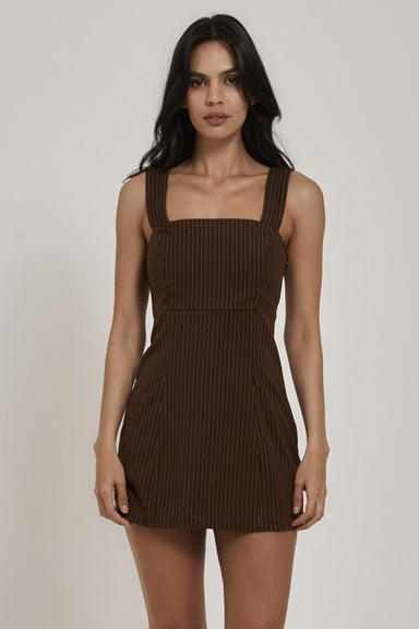 Thrills - Connie Pinstripe Dress - Brown - Front