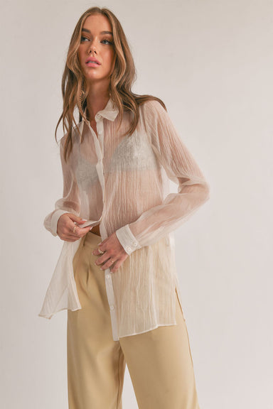 Sage the Label - Blurred Sheer Button Down Shirt - Butter - Front