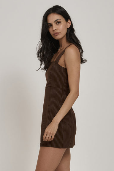 Thrills - Connie Pinstripe Dress - Brown - Side