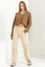 Double Zero - Ribbed LS Cropped V Neck Sweater - Pale Brown