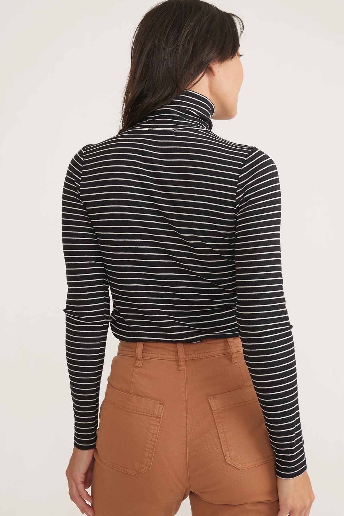 Marine Layer - Lexi Rib Turtleneck - Black/White Stripe - Back