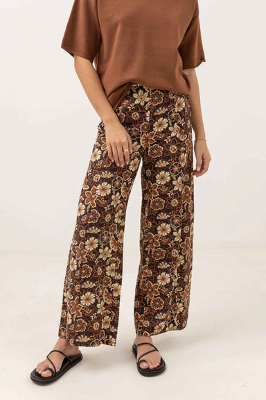 Rhythm - Cantabria Floral Wide Leg Pant - Brown - Front