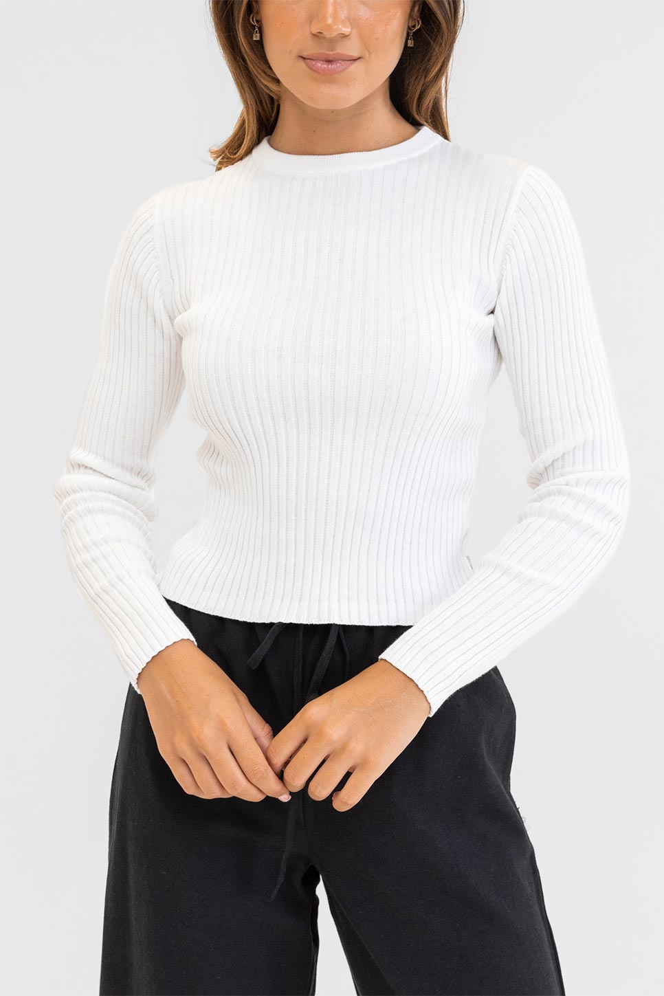 Rhythm - Classic Knit LS Top - White - Front