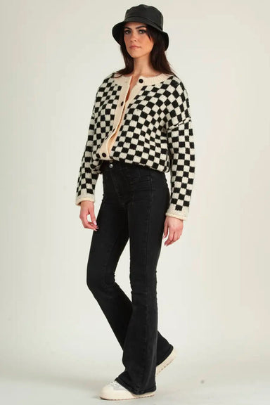 Lucca - Annette Checkered Cardigan - Black Ivory - Side