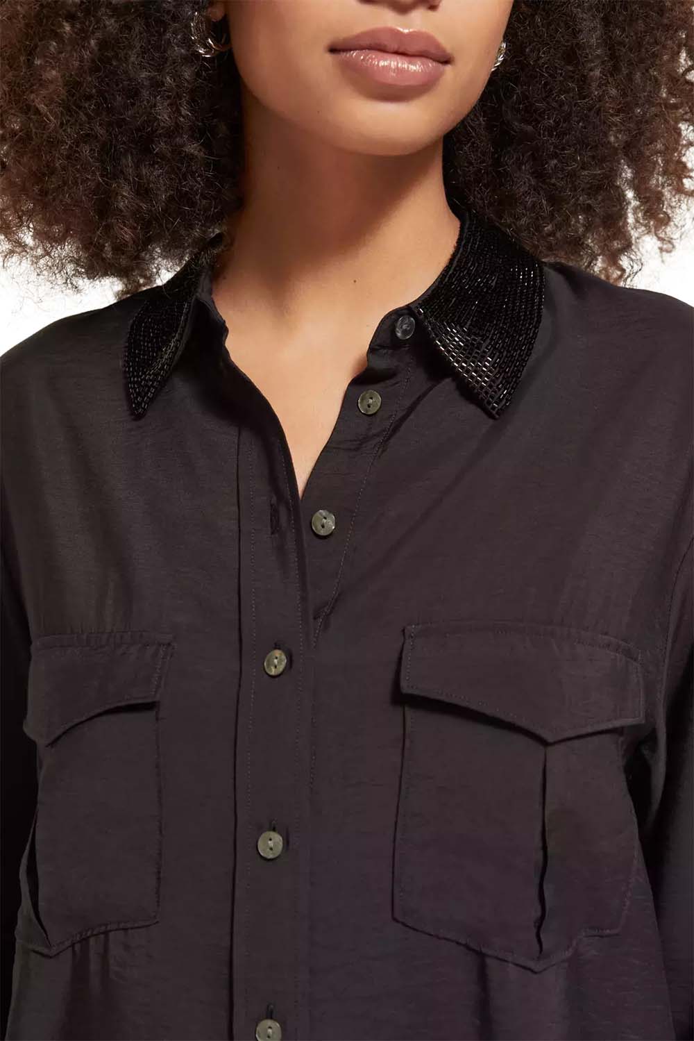 Scotch & Soda - Beaded Relaxed Fit Shirt - Evening Black - Detail