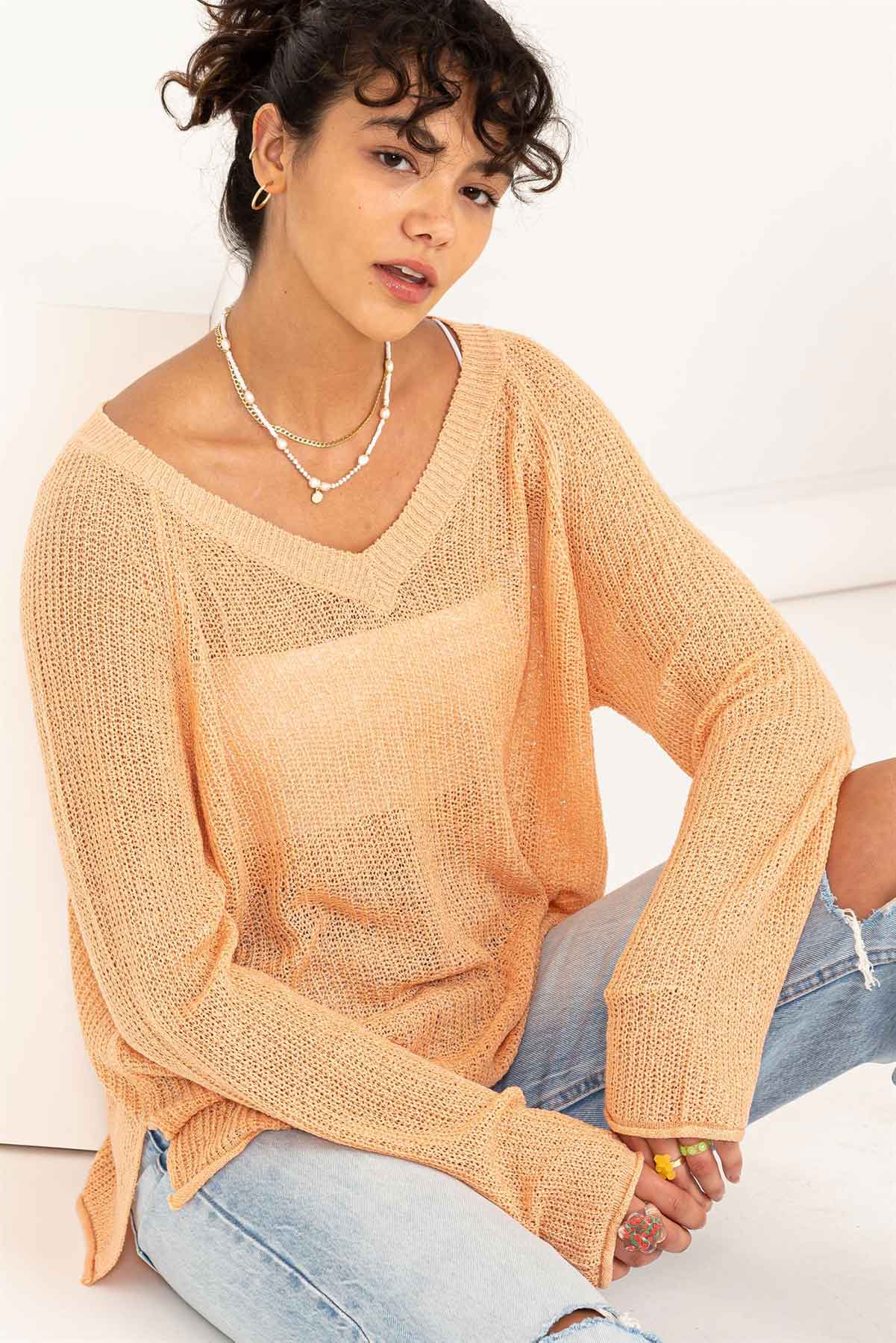 Double Zero - Sophia Sweater - Tropical Peach - Front