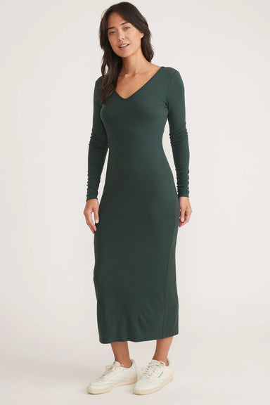 Marine Layer - Lexi Rib V Neck Maxi - Green Gables - Front