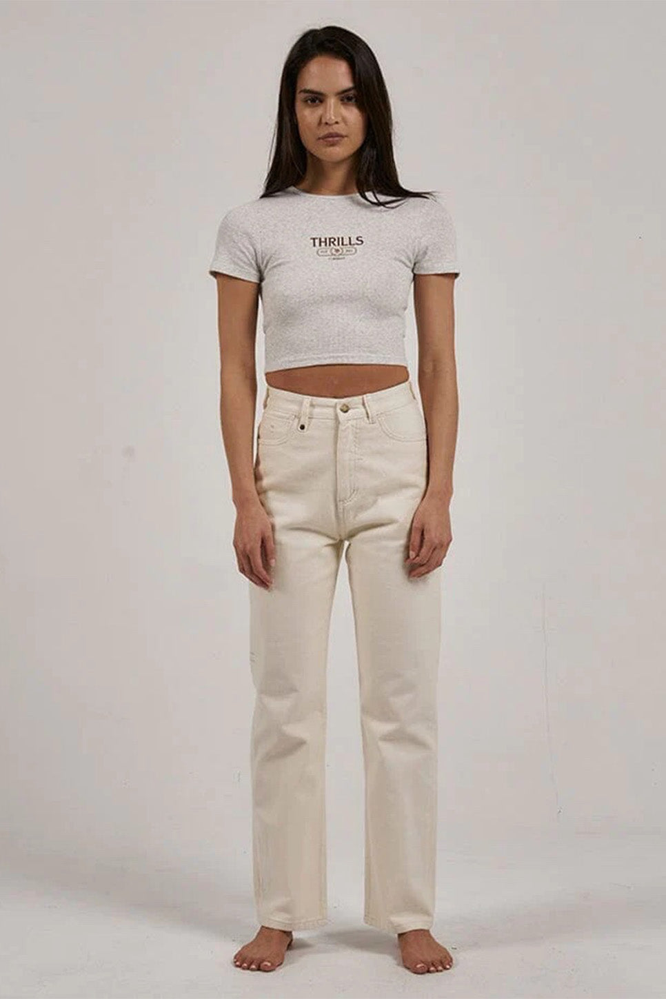 Thrills - Bad Habits Club Baby Tee - White Marle 