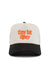Pearl of the West snapback hat in cream and black with the words tiny bit tipsy in bright orange on front front view