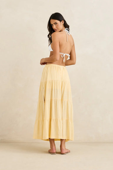 Rhythm's Classic Tiered Maxi Skirt in Butter back view