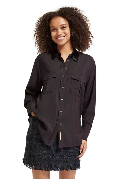 Scotch & Soda - Beaded Relaxed Fit Shirt - Evening Black - Front