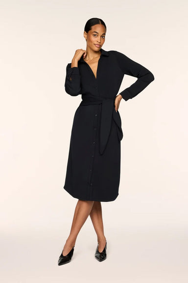 spanx tie-waist midi shirt dress very black front