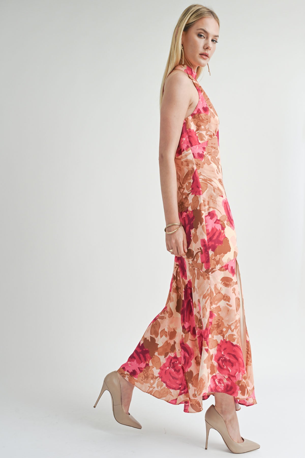 Sage the Label - Empowered Halter Maxi Dress - Fuscia Multi - Side
