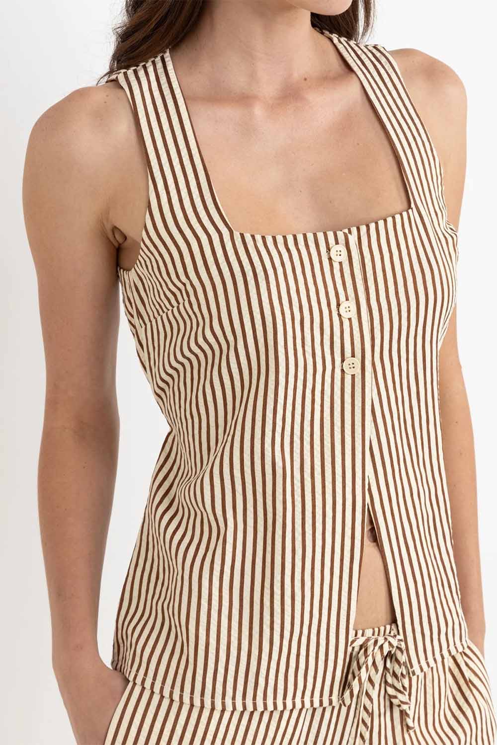 Rhythm - Cove Stripe Long Vest - Natural - Detail