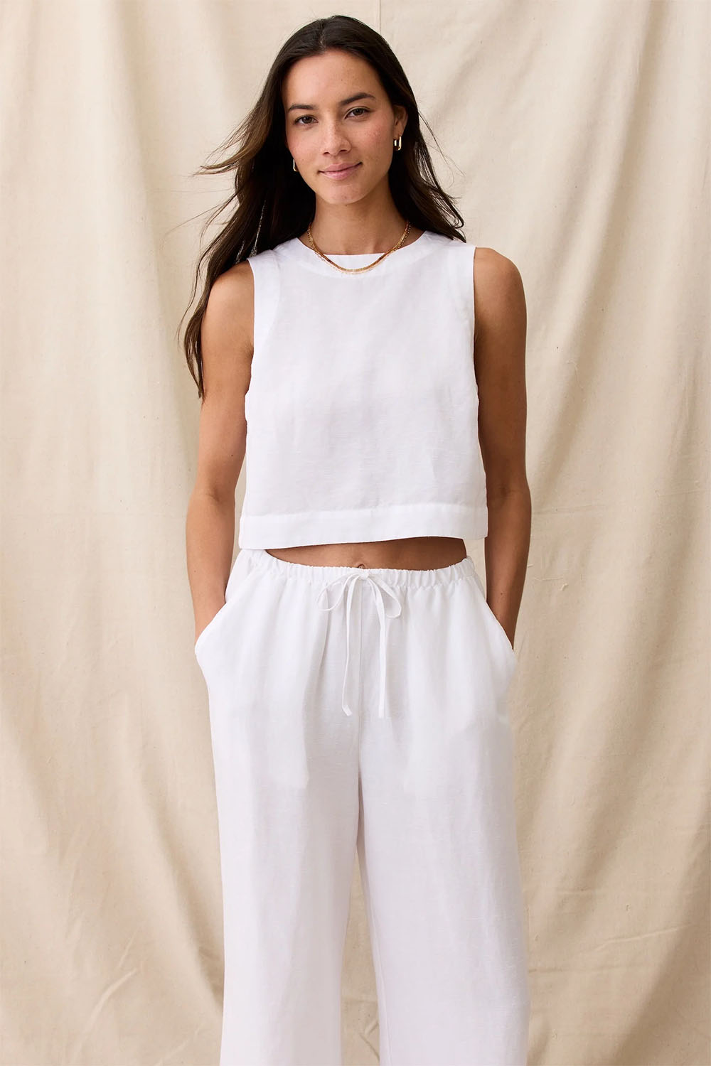 Marine Layer - Quinn Linen Tank - White