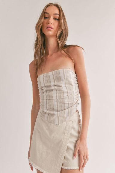 Sage the Label - Harmonize Hanky Tube Top - Taupe White - Front