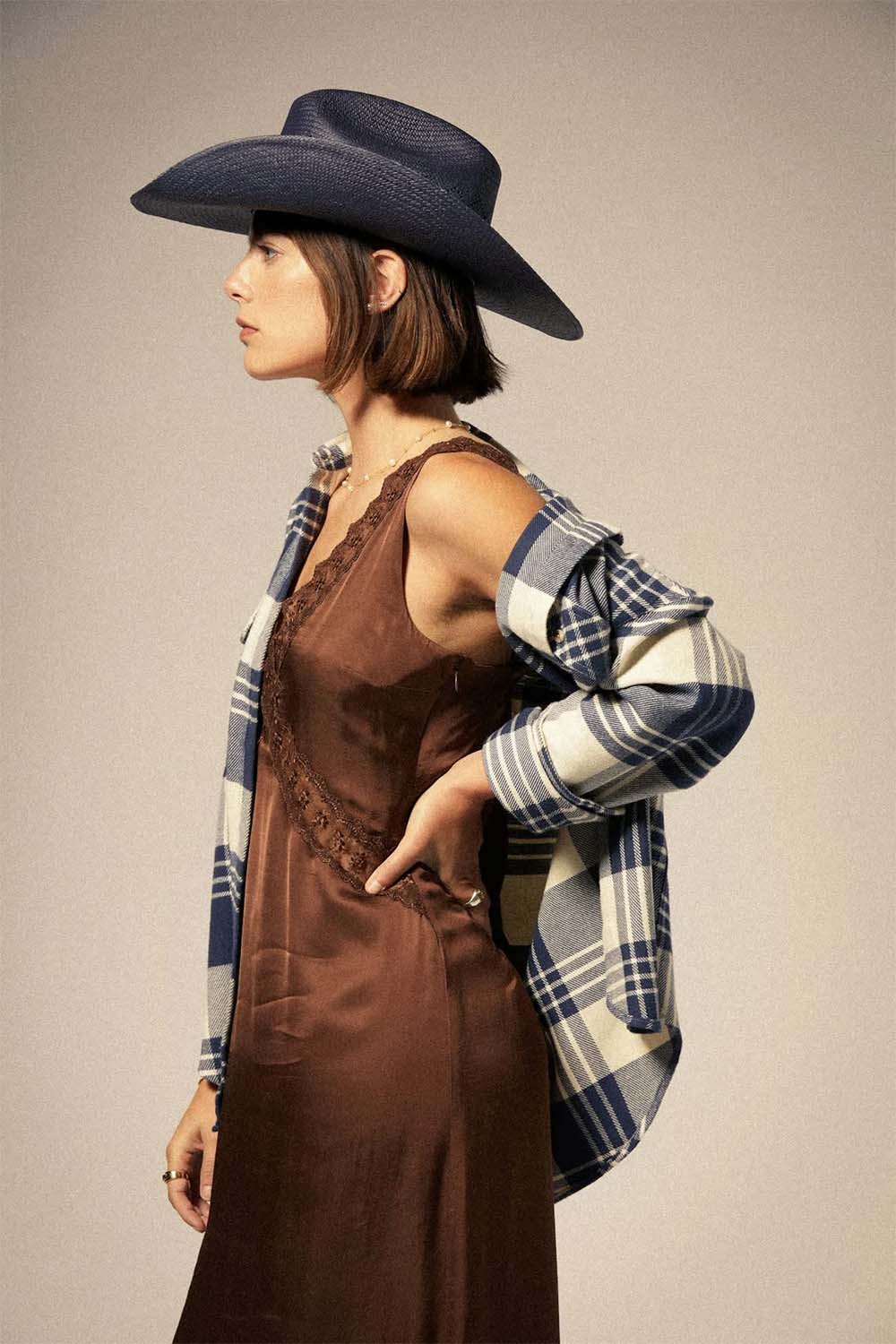 Brixton - Bowery Flannel - Azure Blue/Whitecap Plaid - Side