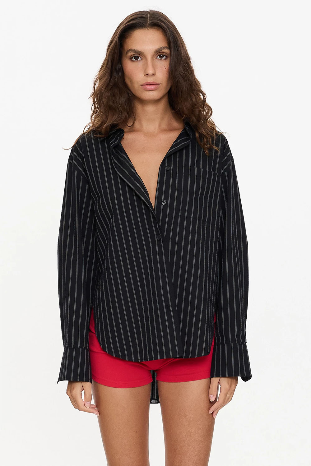 Thrills - Unwind Stripe Oversized Shirt - Black - Front