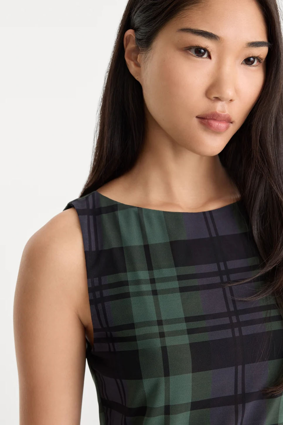 Good American - The Mesh Mini Dress - Navy Green Plaid - Detail