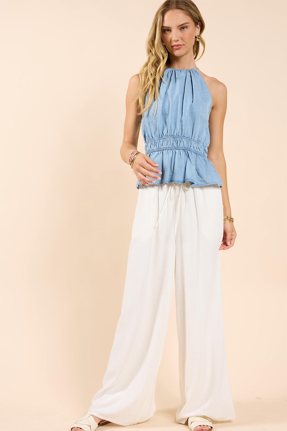Sadie & Sage - Sugarloaf Elastic Waist Pants - White