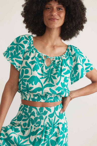 Marine Layer - Tiana Crop Blouse - Spruce Flora - Front