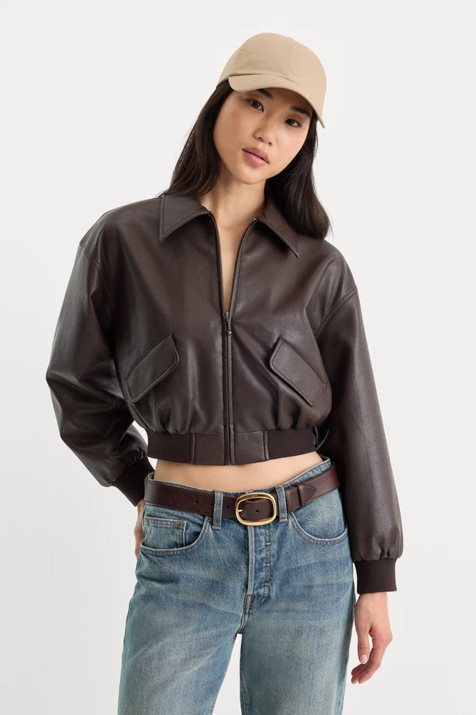 Good American The Better Than Leather Bomber in Espresso — Front view