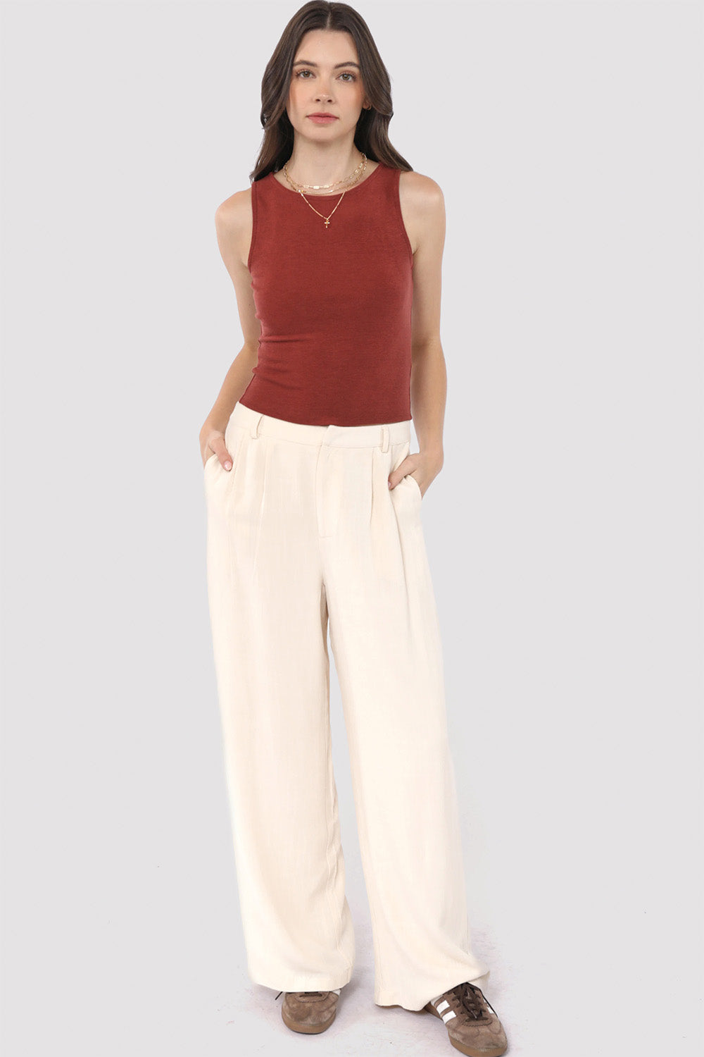 Sadie & Sage - Open Up Knit Tank - Marsala 