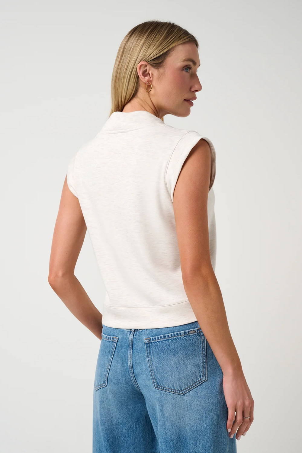 Travis Mathew Skyloft Soft Vest 2.0 in Heather Brazilian Sand — Back view