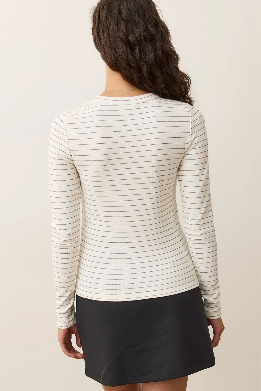 Marine Layer - Lexi Rib LS Crew Tee - White/Black Stripe - Back