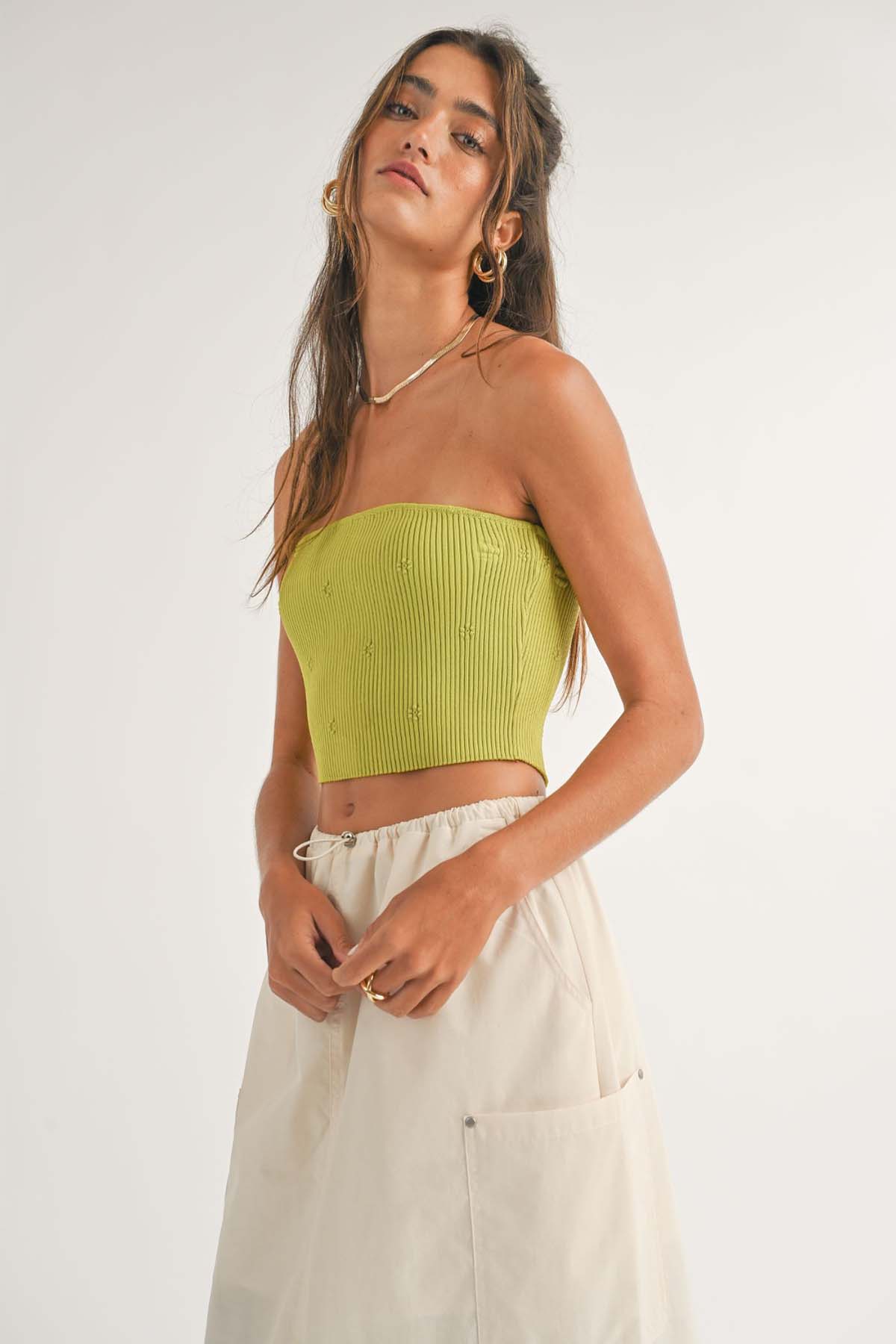 Sage the Label - Ayla Flower Rib Tube Top - Lime - Side