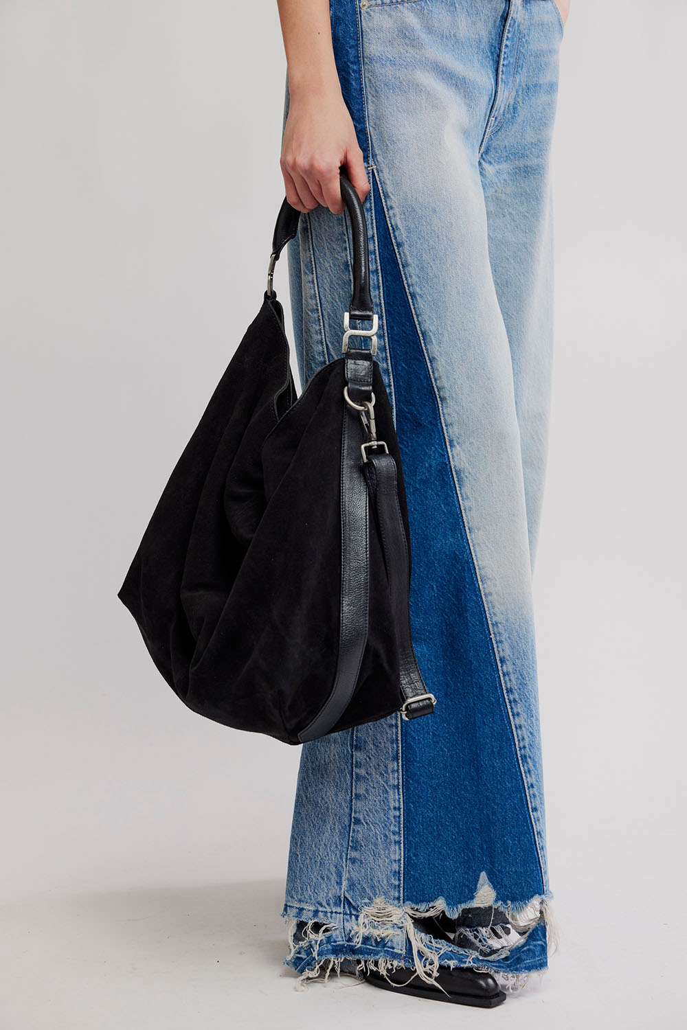 Free People - Suzie Suede Slouch Tote - Black - Front