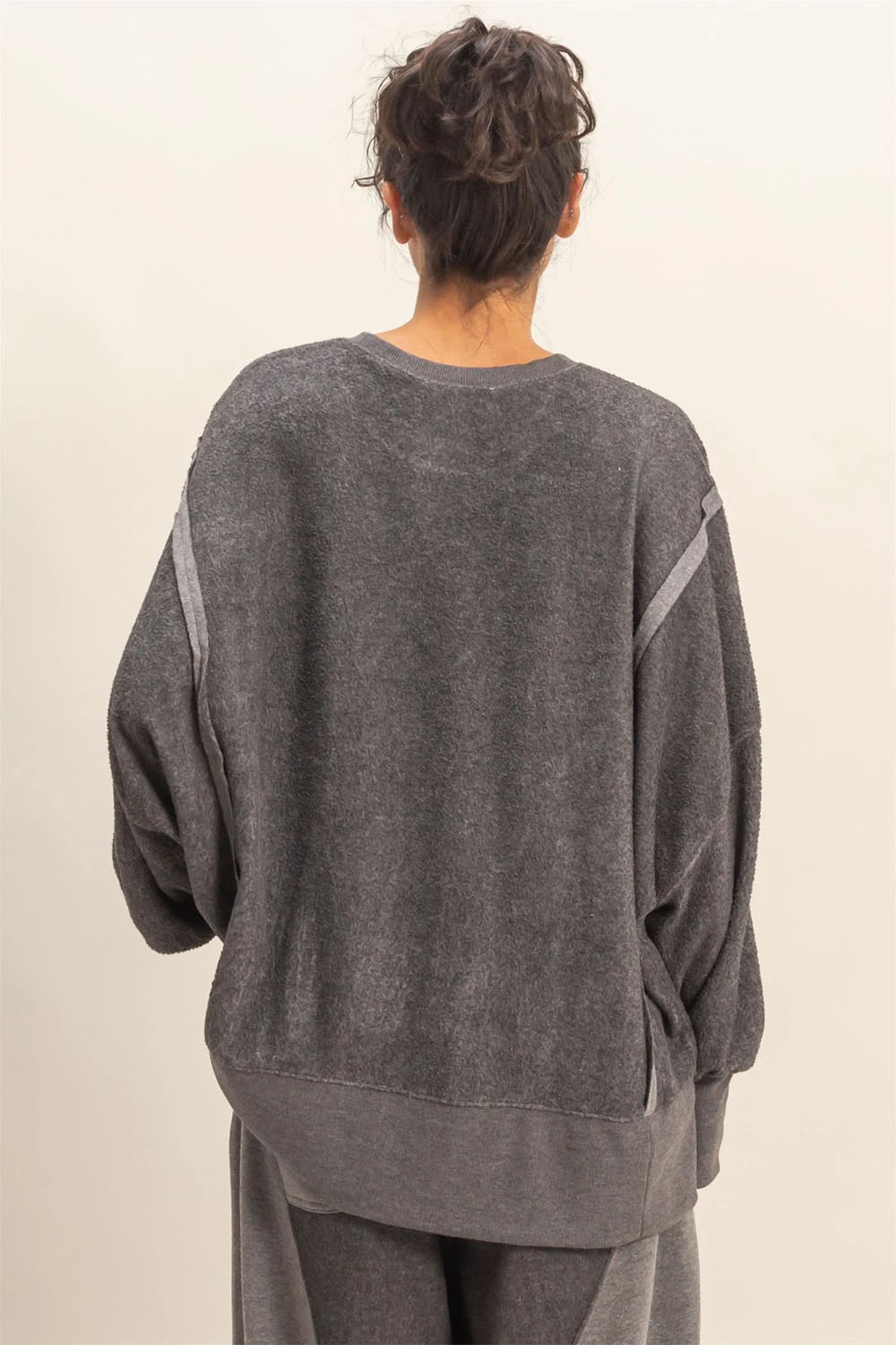 Double Zero - Mineral Washed Oversized LS - Charcoal - Back