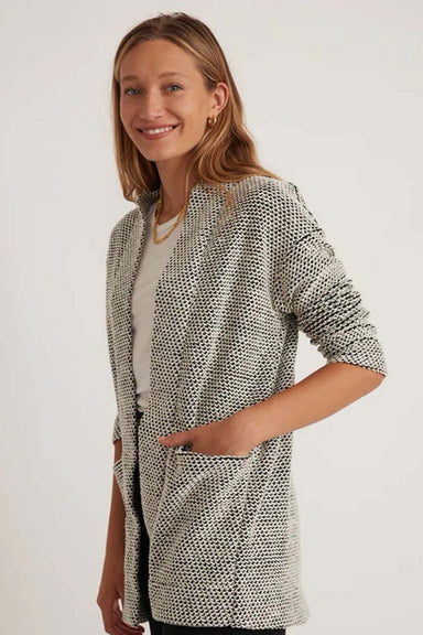 Marine Layer - Birdseye Cardigan - Black/White Contrast - Side