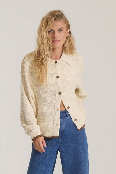 Roark Revival Open Roads Cardigan in Bone — Front view