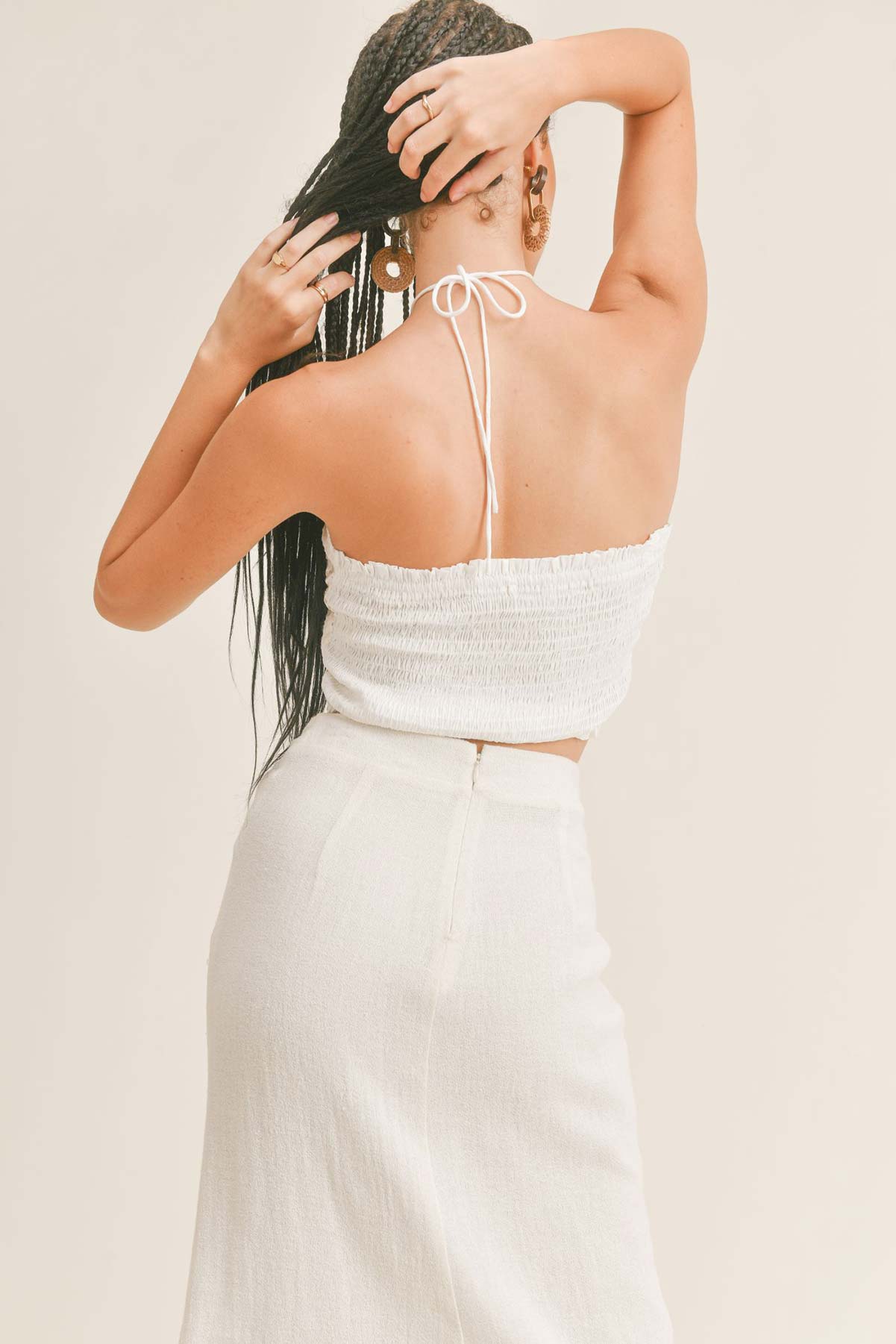 Sage the Label - Emmeline Lace Up Top - White Taupe - Back