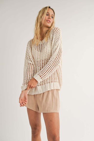 Sadie & Sage - Paulie Open Knit Sweater - Ivory - Front