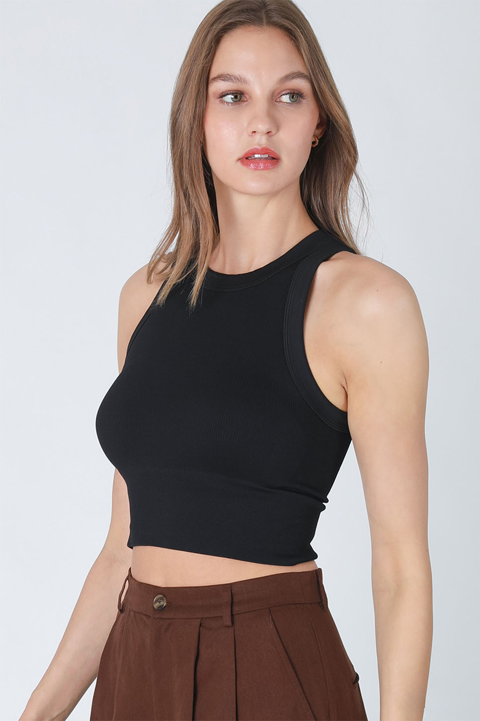 Niki Biki - Ribbed High Neck Crop Top - Black