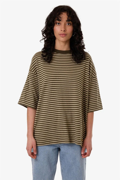 Thrills - Quinn Stripe Oversized Tee - Dark Olive - Front