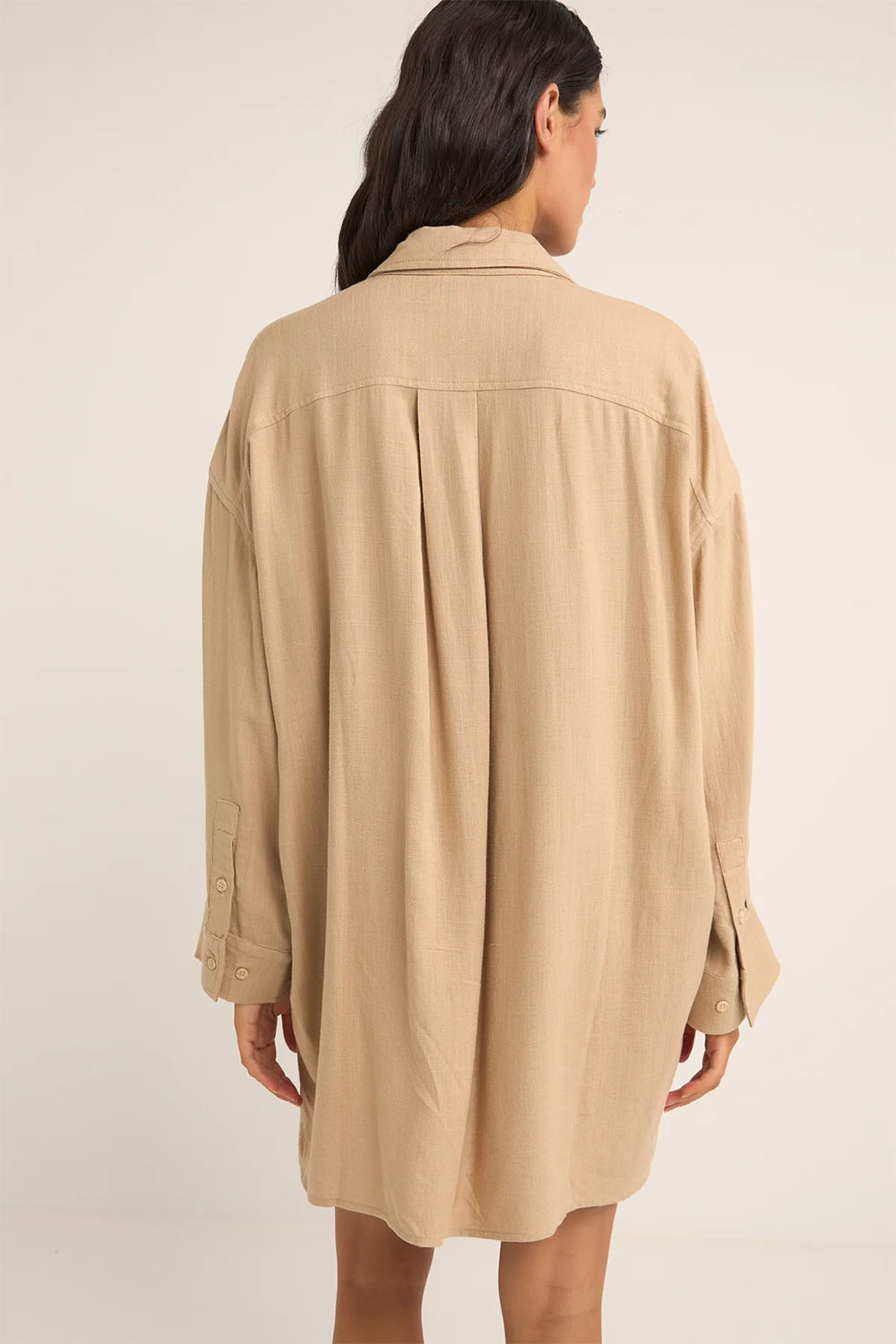 Rhythm - Sun Ray LS Shirt Dress - Sand - Back