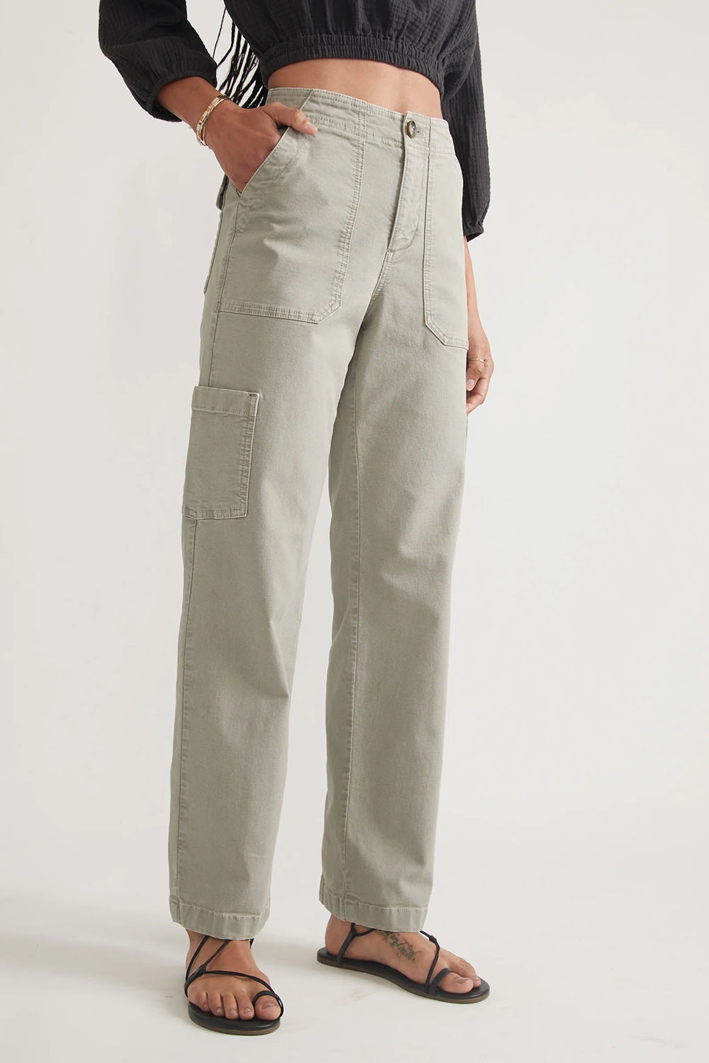 Marine Layer - Aria Straight Leg Utility Pant - Faded Olive - Side