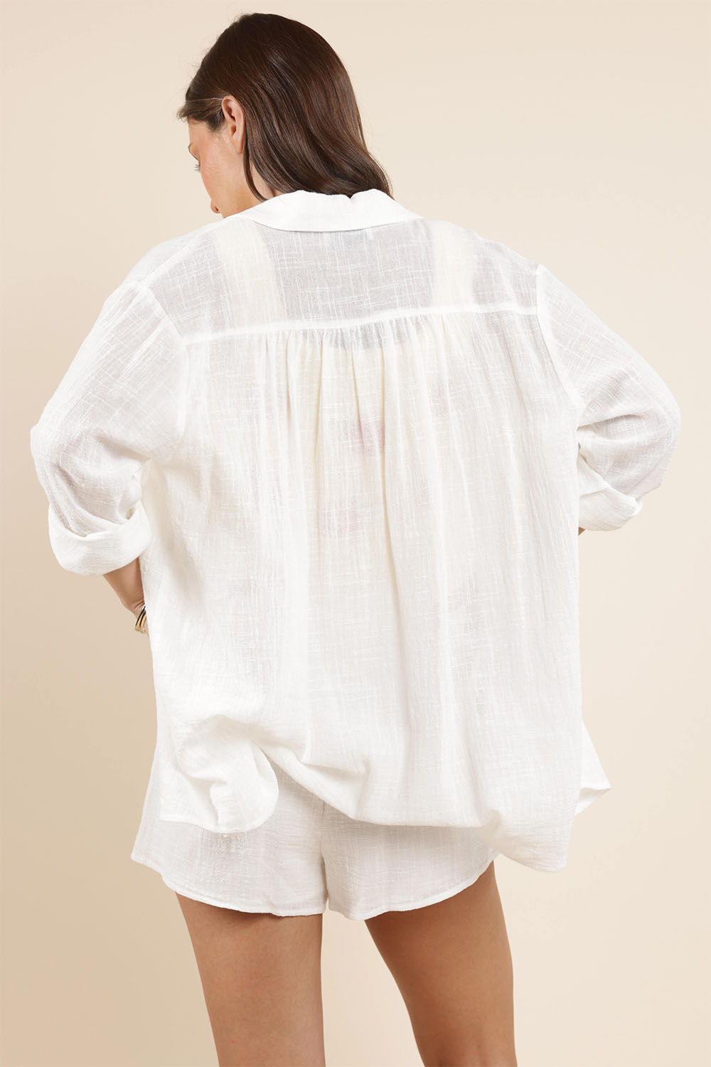 Sadie & Sage - So Cal Button Up Shirt - White - Back