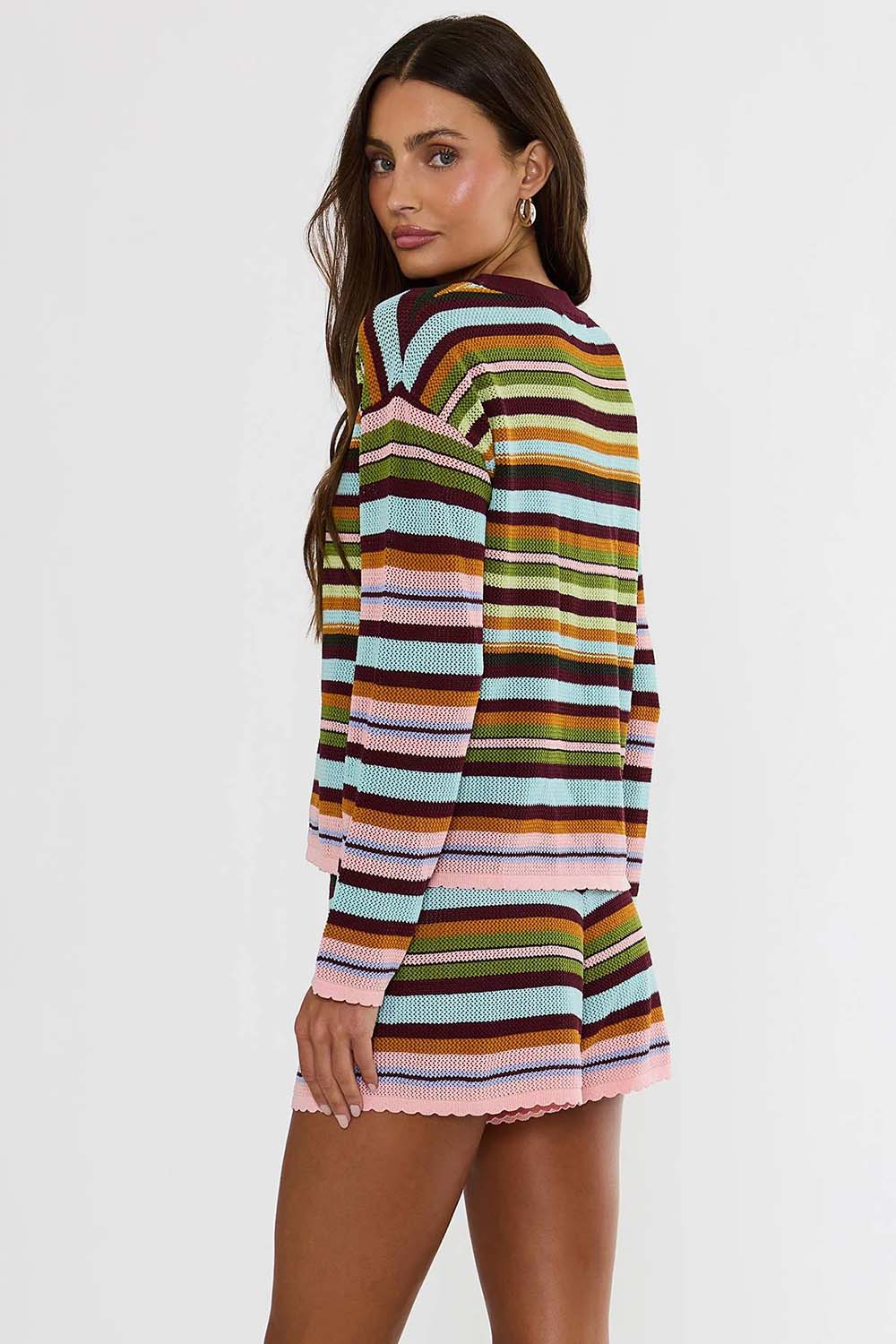 Beach Riot Beach Sweater in Paradise Stripe — back view, looking over shoulder