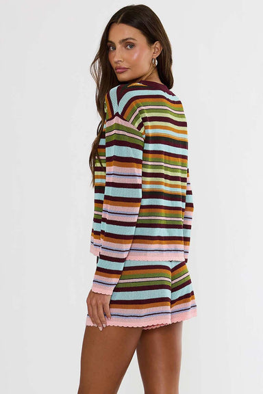 Beach Riot Beach Sweater in Paradise Stripe — back view, looking over shoulder
