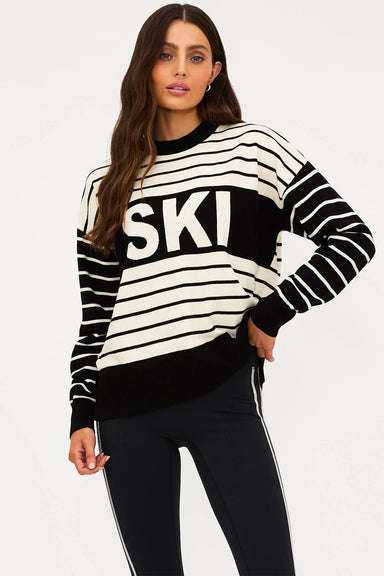beach riot callie apres sweater in summit stripe front view